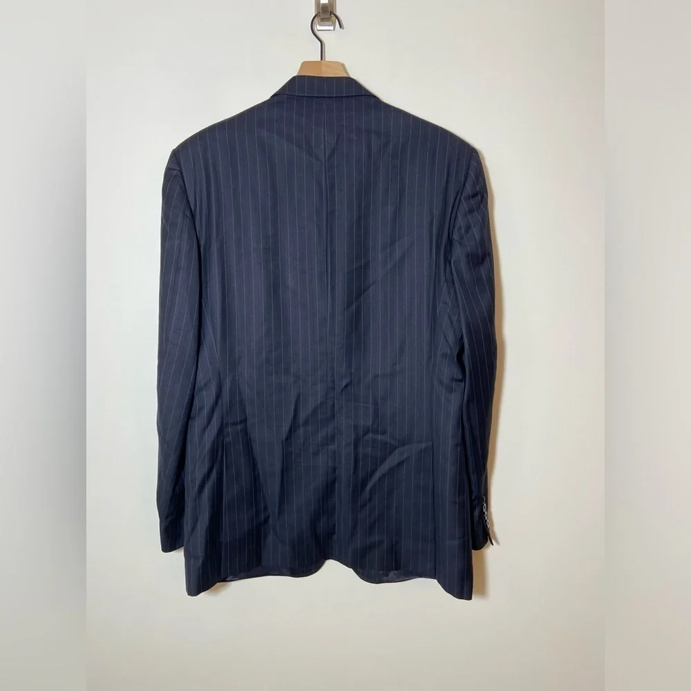 SERGIO VALENTINO Wool Super 140's Blazer Men's 52 L Striped Navy Blue